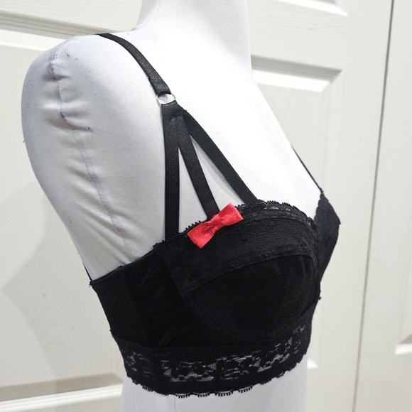 Vintage Hot Topic Goth Morbid Threads Black Lace Strappy Lingerie Bra Bustier S - Picture 5 of 13